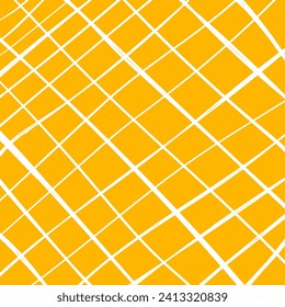Hand drawn cute grid. doodle yellow, white plaid pattern with Checks. Graph square background with texture. Line art freehand grid vector outline grunge print.