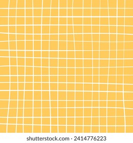 La mano dibujó una linda cuadrícula. doodle amarillo, blanco trenzado patrón con Checks. Gráfica de fondo cuadrado con textura. Impresión de grunge vectorial de rejilla de dibujo de línea de mano libre.