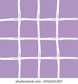 La mano dibujó una linda cuadrícula. lila de garganta, púrpura, violeta, lavanda, patrón de manteca blanca con chequitos. Gráfica de fondo cuadrado con textura. Impresión de grunge vectorial de rejilla de dibujo de línea de mano libre.