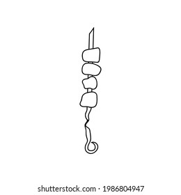 La mano dibujó un lindo kebab de carne a la parrilla. Doodle, ilustración vectorial aislada en el fondo blanco con contorno