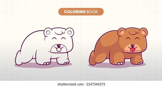 hand drawn cute grizzly bear illustration coloring book for children to fill in