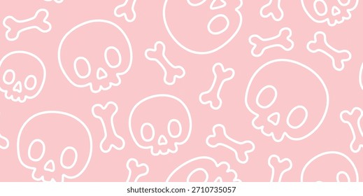 Dibujado a mano lindos huesos de Halloween y cráneos sin patrón.