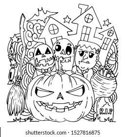 Hand drawn cute Halloween doodles