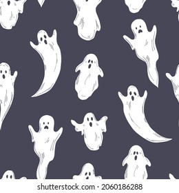 Handgezeichnete süße Halloween-Geister. Vektornahtloses Muster.