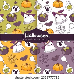 Hand drawn cute halloween seamless pattern collection