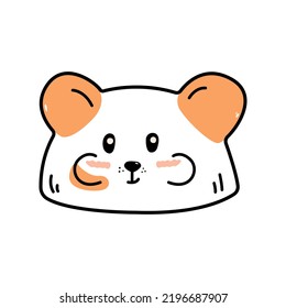 Hand Drawn Cute Hamster Face Doodle Style, Vector Illustration Isolated On White Background. Black Outline Decorative Animal Muzzle, Orange Spots, Smiling Pet