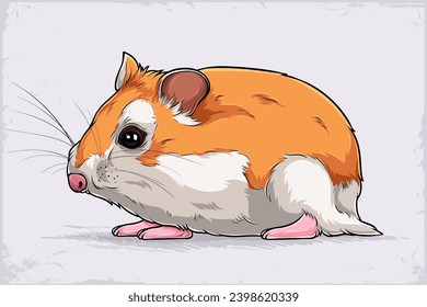 Hand drawn Cute hamster or guinea pig pet, Beautiful hamster with furry whiskers isolated on white