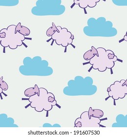 hand drawn cute happy colorful sheep outlines seamless pattern, childish background 