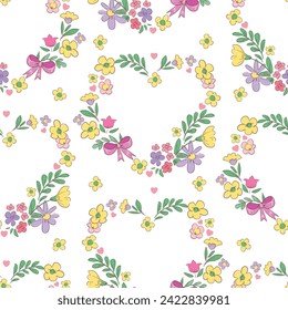 Hand Drawn Cute Heart Flowers Trend Background seamless pattern vector illustration, Design for fashion, fabric, textile.