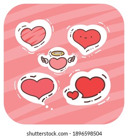 Dibujo mano lindo conjunto de ilustraciones de iconos de corazón.