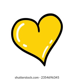 Hand drawn cute heart retro sketch. Isolated Doodle Yellow Heart Illustration. Valentine's Day or Love Concept. Heart Sketch Design. Pink heart sticker can be used in all types of design.