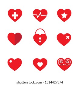 Hand drawn cute heart shape collection set in different patterns isolated on white background.Design for elements of Valentines Day, wedding card, Postcard, Flat icon. Vector Illustration.