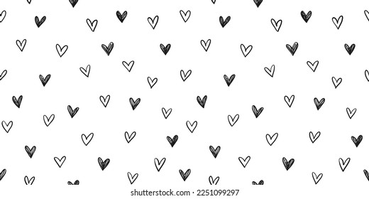Hand drawn cute hearts background. Seamless pattern for Valentine's Day. Vector illustration.
