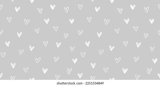 Hand drawn cute hearts background. Seamless pattern for Valentine's Day. Vector illustration.