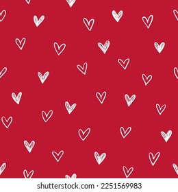 Hand drawn cute hearts background. Seamless pattern for Valentine's Day. Vector illustration.