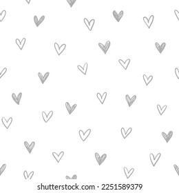 Hand drawn cute hearts background. Seamless pattern for Valentine's Day. Vector illustration.