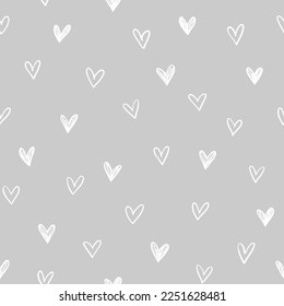 Hand drawn cute hearts background. Seamless pattern for Valentine's Day. Vector illustration.