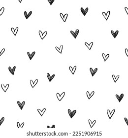 Hand drawn cute hearts background. Seamless pattern for Valentine's Day. Vector illustration.