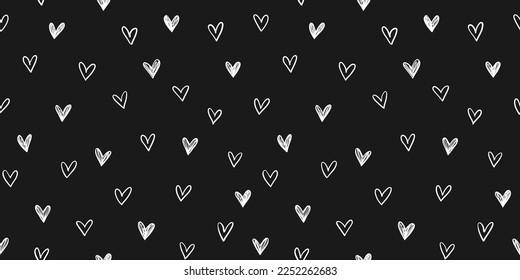 Hand drawn cute hearts background. Seamless pattern for Valentine's Day. Vector illustration.