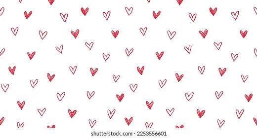 Hand drawn cute hearts background. Seamless pattern for Valentine's Day. Vector illustration.