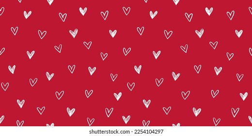 Hand drawn cute hearts background. Seamless pattern for Valentine's Day. Vector illustration.