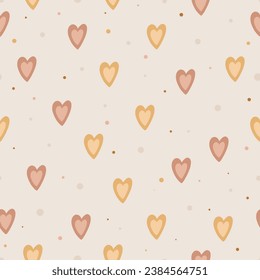 Handgezeichnete süße Herzen im Boho-Stil. Das nahtlose Muster für die Dekoration von Baby , Textilien, Kleidung. Kinder drucken im skandinavischen Stil.