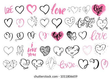 Hand drawn cute hearts. Decorative elements for Valentine's day, romantic, love, wedding  design.