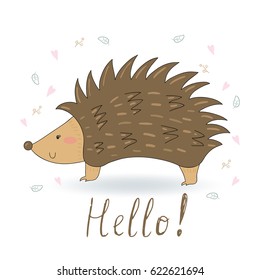 Hand Drawn cute Hedgehog cartoon vector print.