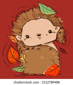 Hand drawn cute hedgehog vector illustration. Children's design print and poster.