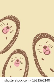 hand drawn cute hedgehog Vector illustration. Creative animal texture for fabric, wrapping, textile, wallpaper, apparel.