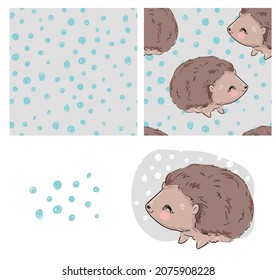 Hand Drawn cute hedgehog vector illustration childish design print and poster set 