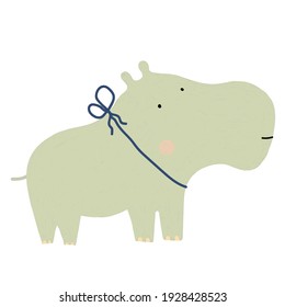 Hand drawn cute hippo vector illustration. Cartoon hippopotamus vector print. Can be used for design of t-shirts, posters and Baby Shower party