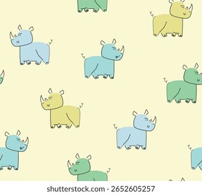 Desenhado à mão bonito hipopótamo amarelo , verde , azul ilustração vetorial. Cartoon hipopótamo padrão sem emenda. Pode ser usado para o design de t-shirts, cartazes.