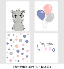 Hand drawn cute hippopotamus vector illustration. Cartoon hippo vector print. Can be used for design of t-shirts, baby shower party.