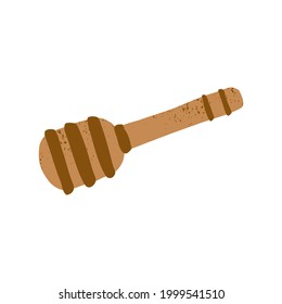 Hand drawn cute honey dipper wooden spoon food kitchen utensil tool vector illustration