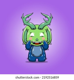 Hand drawn cute horned monster with smiling pose