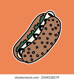 hand drawn cute hot dog illustration