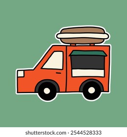 hand drawn cute hot dog food truck illustration