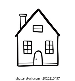 Hand drawn cute house. Doodle sketch style home. House building with window, roof. Vector illustration for home icon.