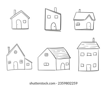 Hand drawn cute house. Doodle sketch style home vector