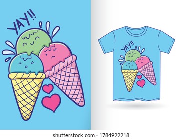 Hand drawn cute ice cream for t shirt