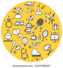 Hand drawn cute icon set