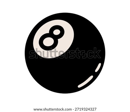 Hand drawn cute illustration of 8 billiard ball. Flat vector future prediction doodle. Leisure sport game. Fortune telling icon or sticker. Superstition symbol. Lucky sigh with eight number. Isolated.