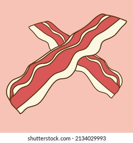 Hand drawn cute illustration of bacon isolated on light pink background. 