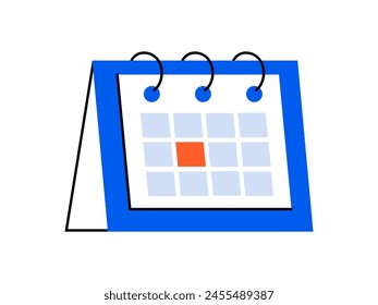 Hand drawn cute illustration of calendar with highlighted date. Flat vector timetable or schedule page in colored doodle style. Planning or time management icon. Event deadline. Isolated on white.