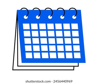 Hand drawn cute illustration of calendar. Flat vector timetable or schedule stationery page in colored doodle style. Planning or time management icon. Event deadline. Isolated on white background.