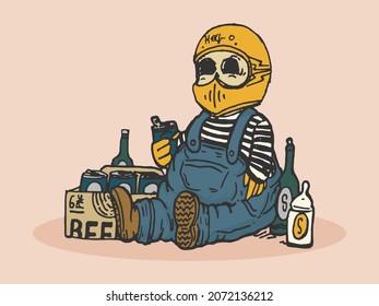 Hand drawn cute illustration with canned drink