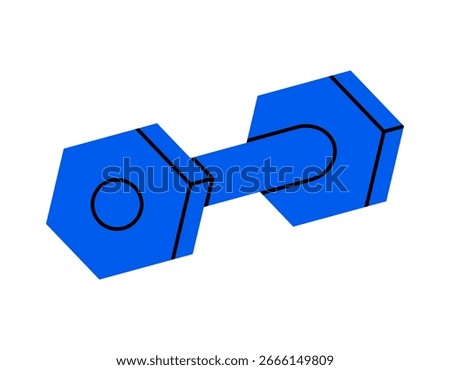 Hand drawn cute illustration of dumbbell. Flat vector fitness equipment doodle. Gym training barbell sticker. Wellness or healthy lifestyle icon. Weight exercise concept. Isolated.