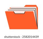Hand drawn cute illustration of folder with documents. Flat vector file archive in colored doodle style. Planning or time management icon. Paper office data. Catalog or organizer. Isolated.