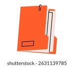 Hand drawn cute illustration of folder with documents. Flat vector file archive in colored doodle style. Planning or time management icon. Paper office data. Catalog or organizer. Isolated.